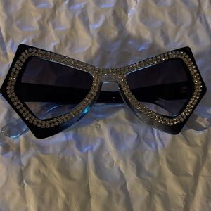Black Oversized Rhinestone Frame Sunglasses